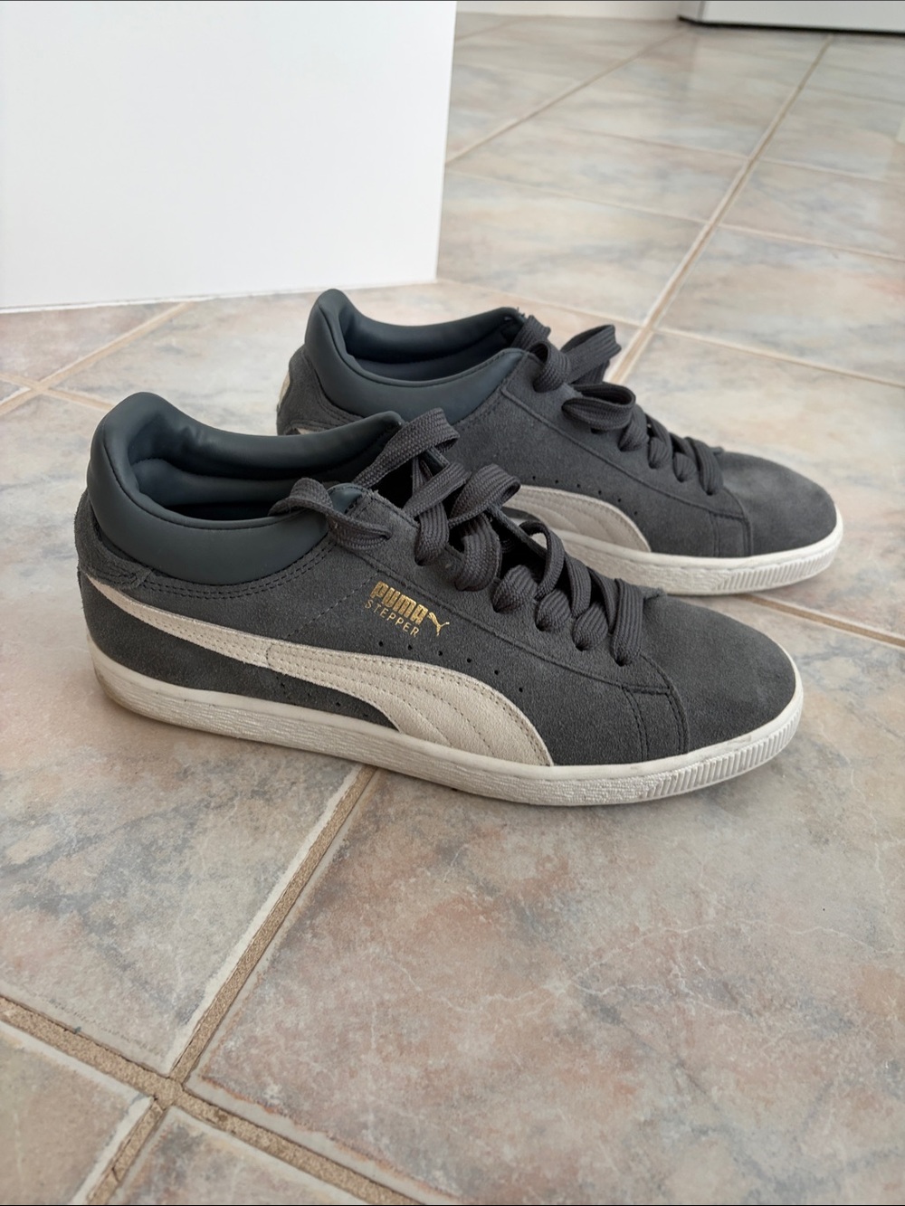Men’s Puma Gray Suede Low-Top Sneakers with Off-White Formstrip